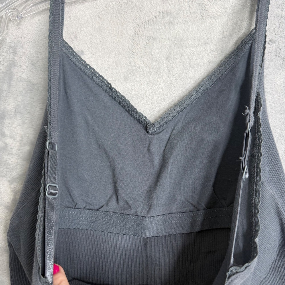 Y2K Tank Top Cami Womens L Grey Peacock Feather Kirro Vintage Built In Bra - Picture 6 of 9